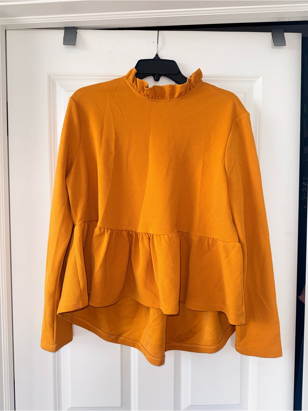 Mustard Ruffle-Neck Peplum Top - Women